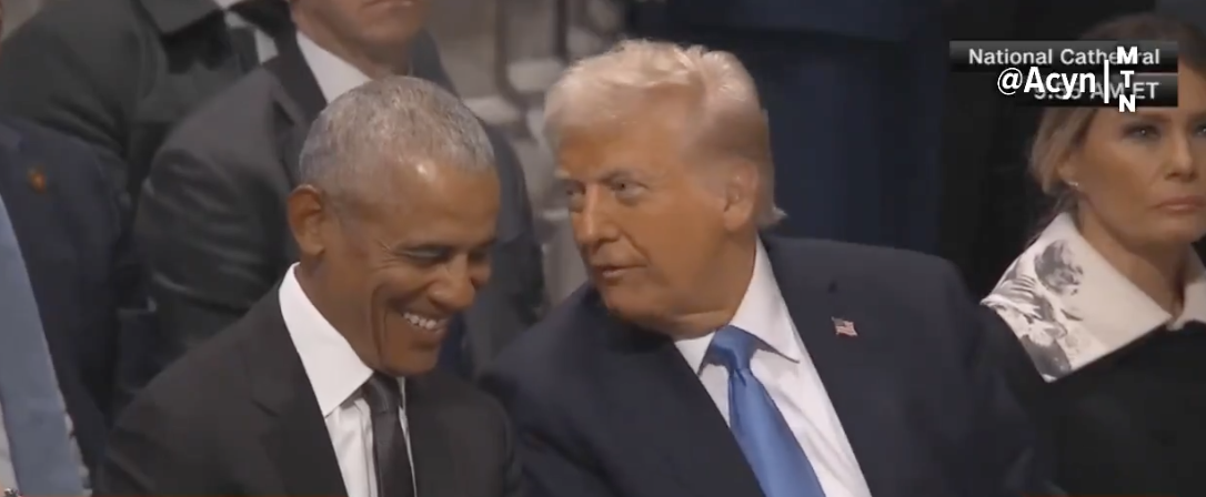 Trump, Obama share rare friendly exchange at Jimmy Carter's funeral (Video)